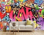 YIHWM -Street Art Graffiti Wallpaper Fabric Wallpaper Living Room Bedroom Bathroom Boys Girls Children's Room Abstract Large Wall Mural- 183"x120"（ not Peel and Stick）