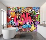 YIHWM -Street Art Graffiti Wallpaper Fabric Wallpaper Living Room Bedroom Bathroom Boys Girls Children's Room Abstract Large Wall Mural- 183"x120"（ not Peel and Stick）