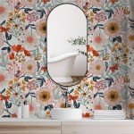 HAOKHOME Boho Peel and Stick Wallpaper Floral Wall Paper Removable for Bedroom White/Pink/Orange Contact Paper 17.3in x 9.8ft