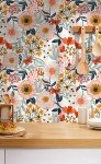 HAOKHOME Boho Peel and Stick Wallpaper Floral Wall Paper Removable for Bedroom White/Pink/Orange Contact Paper 17.3in x 9.8ft