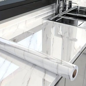 PeonyQueen Glossy Marble Contact Paper White Peel and Stick Wallpaper Marble Wallpaper Self-Adhesive Removable 15.7"x394" Wall Paper for Cabinets Bathroom Waterproof Wallpapers Modern Decorative