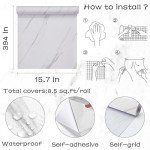 PeonyQueen Glossy Marble Contact Paper White Peel and Stick Wallpaper Marble Wallpaper Self-Adhesive Removable 15.7"x394" Wall Paper for Cabinets Bathroom Waterproof Wallpapers Modern Decorative