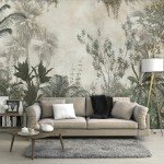 FWIEXA Tropical Botanical Wallpaper, Foggy Forest Wall Mural, Modern Floral Mural Wallpaper for Living Room, Bedroom, Large Background - 141" W x 96" H (Not Peel and Stick)