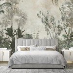 FWIEXA Tropical Botanical Wallpaper, Foggy Forest Wall Mural, Modern Floral Mural Wallpaper for Living Room, Bedroom, Large Background - 141" W x 96" H (Not Peel and Stick)