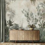 FWIEXA Tropical Botanical Wallpaper, Foggy Forest Wall Mural, Modern Floral Mural Wallpaper for Living Room, Bedroom, Large Background - 141" W x 96" H (Not Peel and Stick)