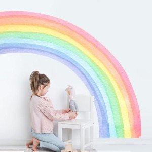 55"x63" Large Rainbow Wall Decals, Mural Watercolor Half Rainbow Wall Stickers Peel and Stick Vinyl Wall Art Decor for Girls Bedroom Kids Nursery Living Room Playroom Toddler