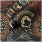 HAOKHOME Wallpaper Peel and Stick Floral Boho Brown/PeachPuff/Green Retro Wall Decor Bathroom Removable Mural 17.7in x 32.8ft