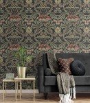 NextWall Acanthus Floral Peel and Stick Wallpaper (Charcoal & Rosewood)