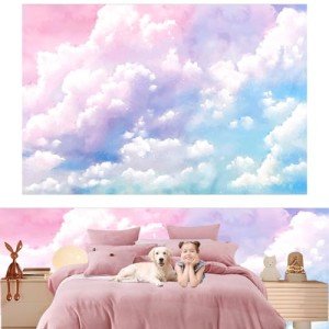 Oiighfhds Large Silk Wall Murals, Cloud Wallpaper, Chinoiserie Wallpaper,Showcasing Luxury Wall Decoration Patterns Abstract Nature Landscape Wall Paper for Bedroom Living Room 103in(W) x69in(H)