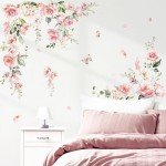 decalmile Spring Large Pink Flower Wall Decals Hanging Vine Floral Wall Stickers Baby Nursery Girls Bedroom Living Room Wall Decor