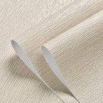 Haimin Grasscloth Wallpaper Peel and Stick 20.9in X 393in Fabric Contact Paper Wall Paper Textured Wallpaper Horizontal Stripes Look Self-Adhesive Thick Vinyl Embossed (Beige)