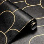 Yasinet Peel and Stick Wallpaper Stripe Removable Wallpaper Black Contact Paper Black/Gold Geometric Paper Self Adhesive Wallpaper Decorative for Wall Bedroom Vinyl Film 17.3”x393.7”