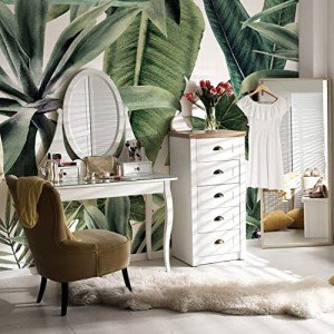 Flortlias Peel and Stick Watercolor Large Tropical Leaves Wall Mural, Leather Textured Vinyl Self-Adhesive Wallpaper for Bedroom Living Room Accent Wall Decor, White Background, 92''x125''
