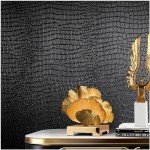 Cismmy Black Crocodile Peel and Stick Wallpaper, 15.7" X 395", Embossed, Easy Peel Off, Self Adhesive, Removable, Textured, Waterproof, Scratch-Resistant, Straight Match, 43.07 sq ft, PVC, 1 Count