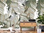 Bormia Wall Mural Hand-Painted Tropical Plants Leaves Lines Light Luxury Wallpaper for Living Room Bedroom 151"x105" (Not Self-Adhesive)