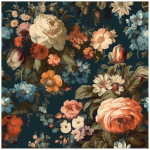 HAOKHOME Vintage Wallpaper Floral Peel and Stick Wall Paper Medieval Retro Removable for Home Decor Contact Paper Blue/Orange/Olive Green 17.3in x 9.8ft