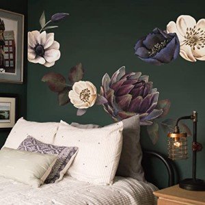 Flortlias Fabric Peel and Stick Floral Wall Decal, Self-Adhesive Peony Flowers Wallpaper, Rose Sticker for Living Room Bedroom Wall Decor, Eden Garden A-3 PCs