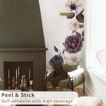 Flortlias Fabric Peel and Stick Floral Wall Decal, Self-Adhesive Peony Flowers Wallpaper, Rose Sticker for Living Room Bedroom Wall Decor, Eden Garden A-3 PCs
