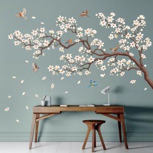 DECOWALL SG4-2317 Oriental Flower Tree Wall Stickers declas Kids Bedroom Cherry Blossom Birds Branch décor Decoration Floral Home Living Removable Nursery Mural DIY Room