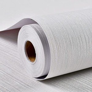 Haimin Grasscloth Wallpaper Textured 24in X 393in Fabric Contact Paper White Wall Paper Textured Linen Peel and Stick Self-Adhesive Thick Vinyl Embossed Film Wallpaper (White)