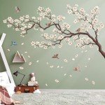 DECOWALL SG4-2317 Oriental Flower Tree Wall Stickers declas Kids Bedroom Cherry Blossom Birds Branch décor Decoration Floral Home Living Removable Nursery Mural DIY Room