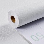 Haimin Grasscloth Wallpaper Textured 24in X 393in Fabric Contact Paper White Wall Paper Textured Linen Peel and Stick Self-Adhesive Thick Vinyl Embossed Film Wallpaper (White)