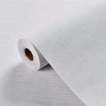 Haimin Grasscloth Wallpaper Textured 24in X 393in Fabric Contact Paper White Wall Paper Textured Linen Peel and Stick Self-Adhesive Thick Vinyl Embossed Film Wallpaper (White)