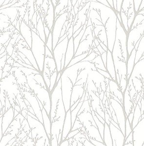 NuWallpaper NU2394 Treetops Peel Stick Wallpaper, White & Off-White
