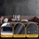 Cismmy Black Crocodile Peel and Stick Wallpaper, 15.7" X 395", Embossed, Easy Peel Off, Self Adhesive, Removable, Textured, Waterproof, Scratch-Resistant, Straight Match, 43.07 sq ft, PVC, 1 Count