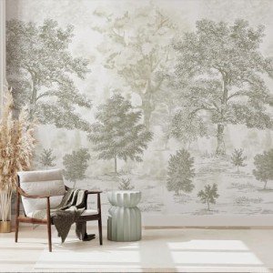 Vintage Forest Wall Mural Peel and Stick 148" W x 98" H Beige Tree Wallpaper Self-Adhesive Large Nature Landscapes Murals Canvas Wall Decor for Bedroom Bathroom
