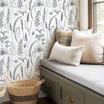 JiffDiff Black and White Peel and Stick Wallpaper Vintage Floral Contact Paper Wheat Meadow Removable Self Adhesive Wal Paper 17.3in x 39.3ft