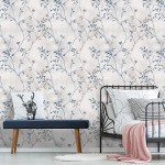 VaryStyle 17.7"x118" Grey Blue Tree Branches Wallpaper Peel and Stick Wallpaper Tree Twigs Leaf Mural Grasscloth Wallpaper Self Adhesive Removable Leaves Contact Paper for Cabinets Bedroom Bathroom