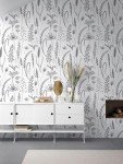 JiffDiff Black and White Peel and Stick Wallpaper Vintage Floral Contact Paper Wheat Meadow Removable Self Adhesive Wal Paper 17.3in x 39.3ft