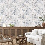 VaryStyle 17.7"x118" Grey Blue Tree Branches Wallpaper Peel and Stick Wallpaper Tree Twigs Leaf Mural Grasscloth Wallpaper Self Adhesive Removable Leaves Contact Paper for Cabinets Bedroom Bathroom