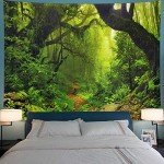 Leofanger Misty Forest Tapestry Nature Green Tree Wall Tapestry Virgin Rainforest Landscape Wall Hanging for Bedroom Living Room (59.1" × 78.7")
