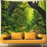Leofanger Misty Forest Tapestry Nature Green Tree Wall Tapestry Virgin Rainforest Landscape Wall Hanging for Bedroom Living Room (59.1" × 78.7")