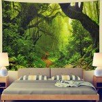 Leofanger Misty Forest Tapestry Nature Green Tree Wall Tapestry Virgin Rainforest Landscape Wall Hanging for Bedroom Living Room (59.1" × 78.7")