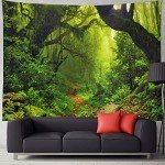 Leofanger Misty Forest Tapestry Nature Green Tree Wall Tapestry Virgin Rainforest Landscape Wall Hanging for Bedroom Living Room (59.1" × 78.7")