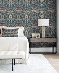 NextWall Acanthus Floral Peel and Stick Wallpaper (Denim Blue & Salmon)