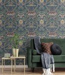 NextWall Acanthus Floral Peel and Stick Wallpaper (Denim Blue & Salmon)