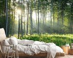 Reyhui Sunshine Forest Mural Wallpaper Landscape Tree Wallpaper Large Nature Scenery Wall Mural for Living Room (not self-Adhesive)
