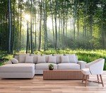 Reyhui Sunshine Forest Mural Wallpaper Landscape Tree Wallpaper Large Nature Scenery Wall Mural for Living Room (not self-Adhesive)