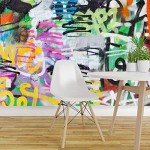 Wall Mural Detail of Graffiti Painted Illegally on Public Wall Artistic Peel and Stick Wallpaper Self Adhesive Wallpaper Large Wall Sticker Removable Vinyl Film Roll Shelf Paper Home Decor