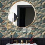 MuralPeel Vinatge Janpanese Sea Wave Blue/Yellow Mosaic Peel and Stick Wallpaper Self Adhesive