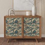 MuralPeel Vinatge Janpanese Sea Wave Blue/Yellow Mosaic Peel and Stick Wallpaper Self Adhesive