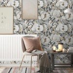 MuralPeel White Poppies Floral Modern Grey Peonies Flowers Peel and Stick Wallpaper Self Adhesive Removable Easy Peel Off Stick on Wall Paper for Bedroom Renter