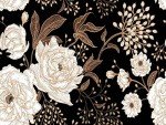 Reyhui Wall Mural Peonies and Roses Floral Vintage Wallpaper Seamless Gold White Flowers Wall Coverings for Living Room Bedroom Kids Room（Not Peel and Stick）