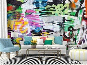 RECETHROWS Wall Mural Detail of Graffiti Painted Illegally on Public Wall Artistic Peel and Stick Wallpaper Self Adhesive Wallpaper Large Wall Sticker Removable Vinyl Film Roll Shelf Paper Home Decor