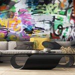 RECETHROWS Wall Mural Detail of Graffiti Painted Illegally on Public Wall Artistic Peel and Stick Wallpaper Self Adhesive Wallpaper Large Wall Sticker Removable Vinyl Film Roll Shelf Paper Home Decor