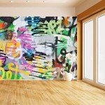 RECETHROWS Wall Mural Detail of Graffiti Painted Illegally on Public Wall Artistic Peel and Stick Wallpaper Self Adhesive Wallpaper Large Wall Sticker Removable Vinyl Film Roll Shelf Paper Home Decor